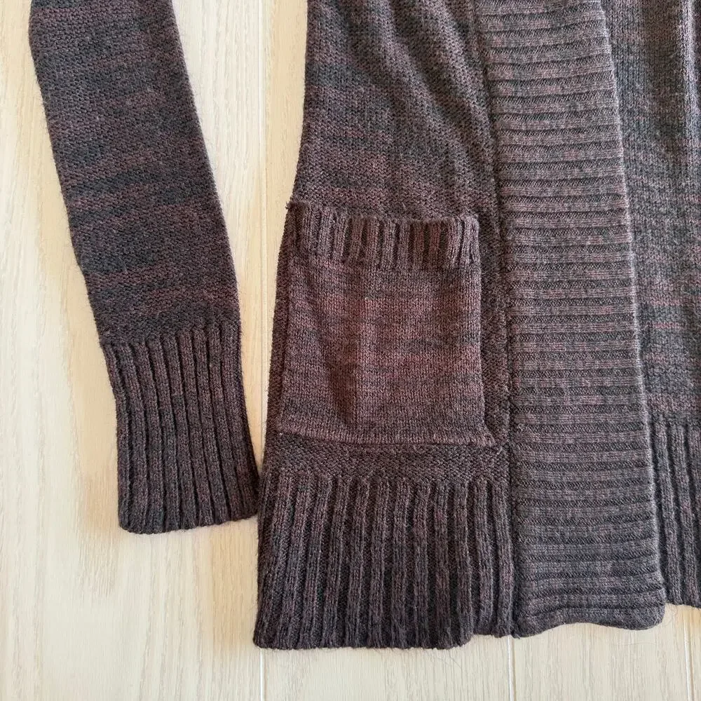 Ambiance Womens Size Small Brown Rib Cardigan Open Front Pockets